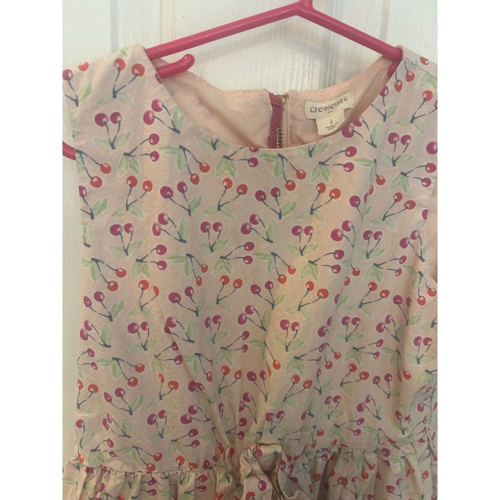 Crewcuts Dress Pink Cherry Print Sleeveless Bow Back Zip Cotton Girls Size 7